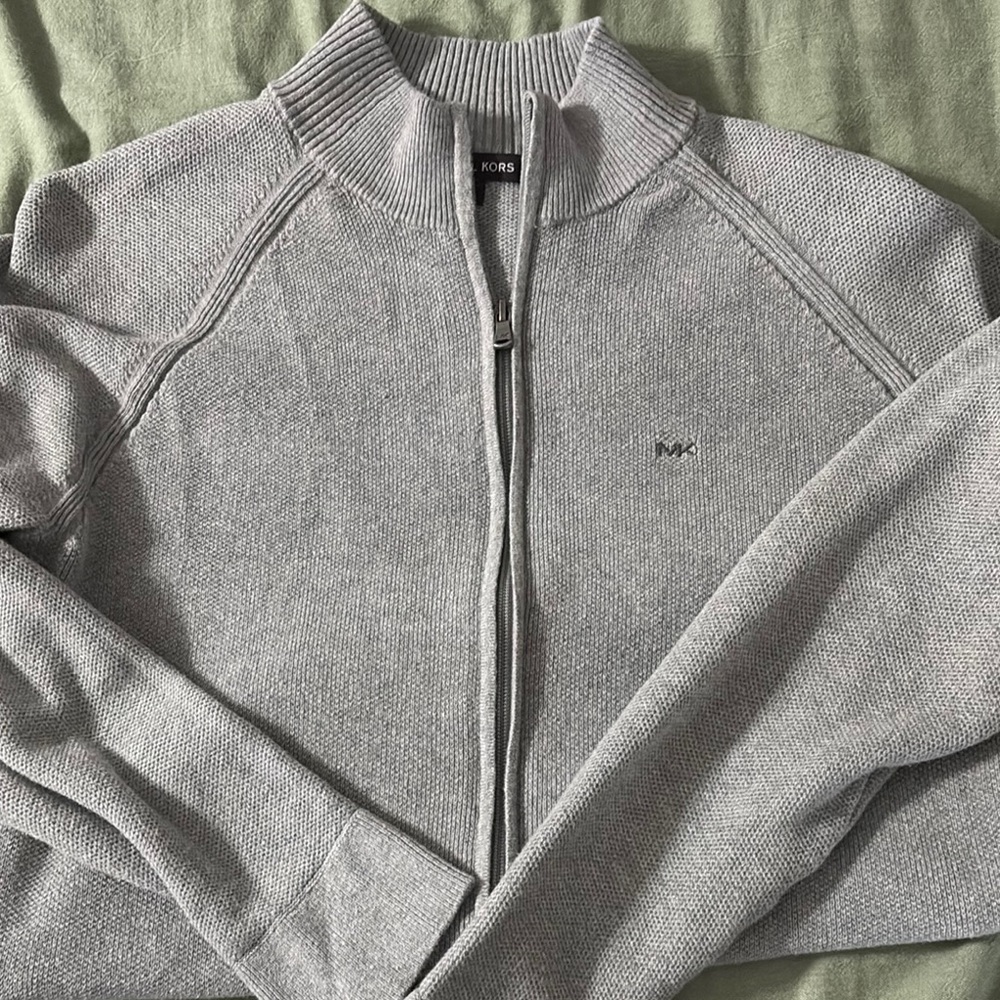 Michael Kors Gray Zip Up Sweater with Standing Collar